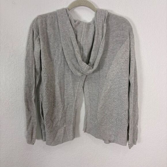 Lululemon Grey Open Hooded Cardigan Slit Back Sweater - Picture 6 of 10